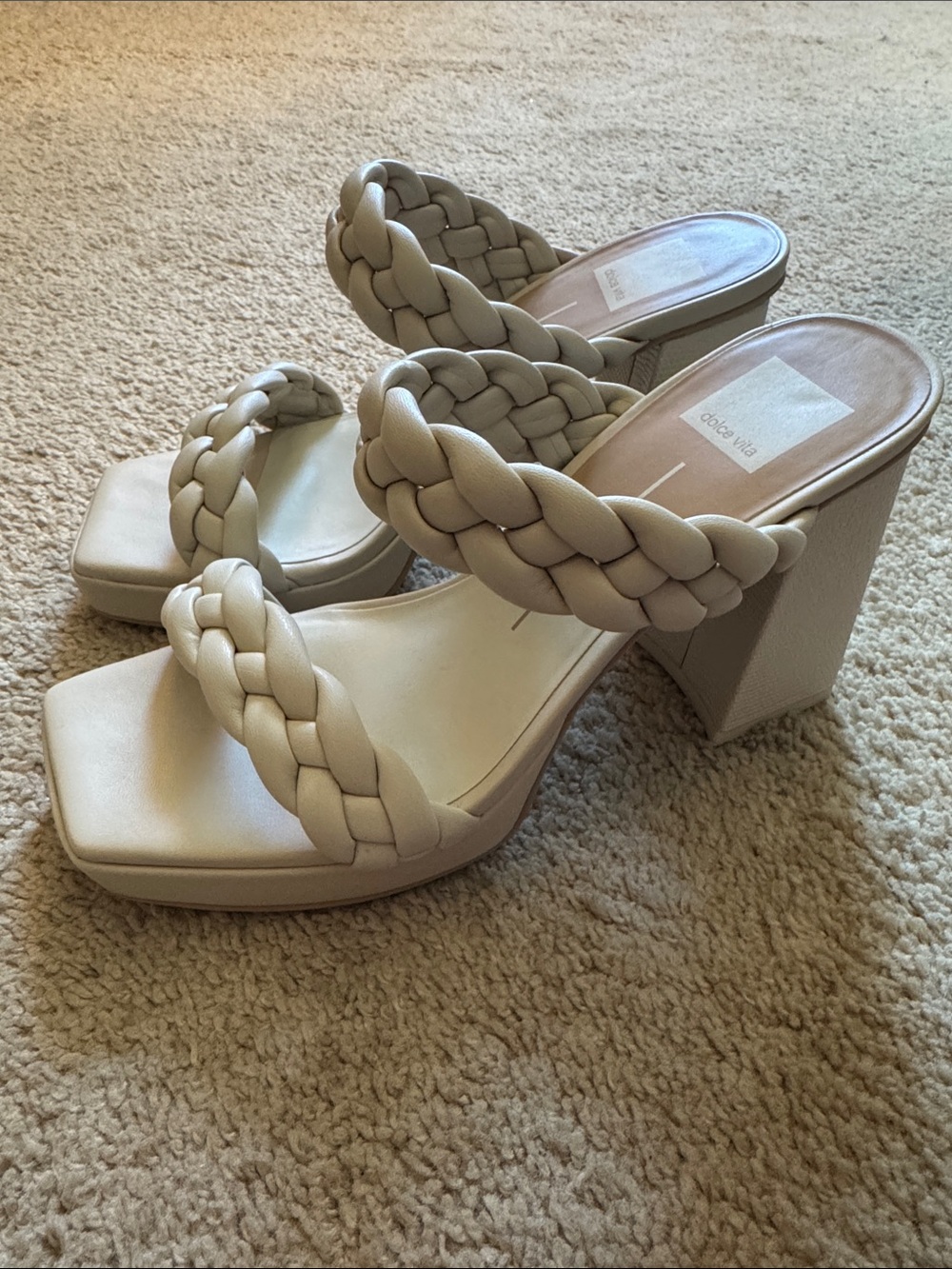 Dolce Vita Cream Braided Double-Strap Block Heels